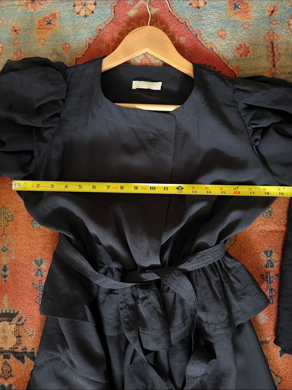 ULLA JOHNSON Virginie Black Belted Maxi Ruffle Dress Puff Sleeve Size 6 $725 - Picture 9 of 12